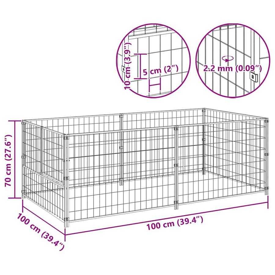 Dog Kennel Black 200x100x70 cm Steel