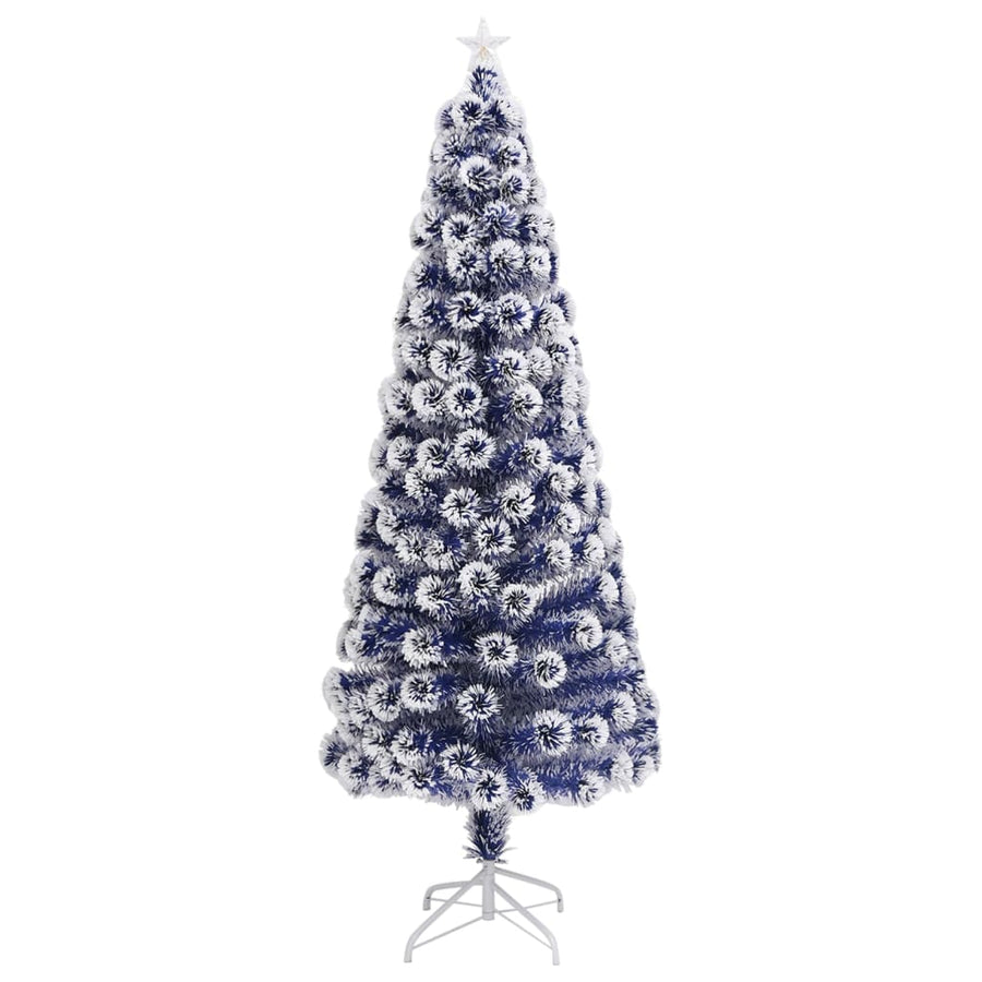 Artificial Pre-lit Christmas Tree White&Blue 210 cm Fibre Optic