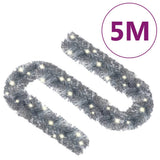 Christmas Garland with LED Lights 5 m Silver - Low Angle