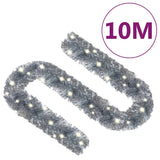 Christmas Garland with LED Lights 10 m Silver - Low Angle