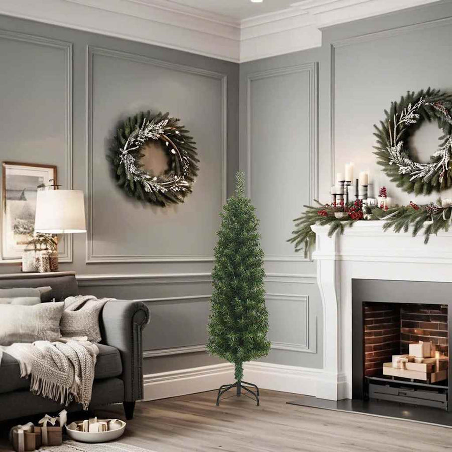 Slim Artificial Christmas Tree with Stand Green 120 cm PVC