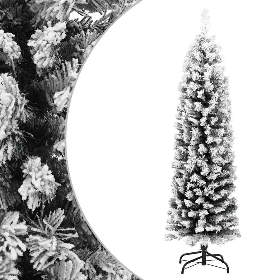 Slim Artificial Christmas Tree with Flocked Snow Green 120 cm