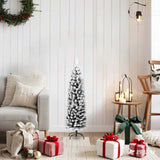 Slim Artificial Christmas Tree with Flocked Snow Green 120 cm PVC - Front View