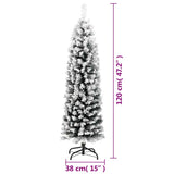 Slim Artificial Christmas Tree with Flocked Snow Green 120 cm PVC - Close-Up Angle