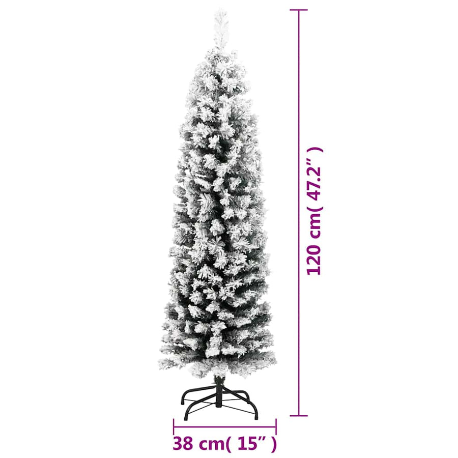 Slim Artificial Christmas Tree with Flocked Snow Green 120 cm