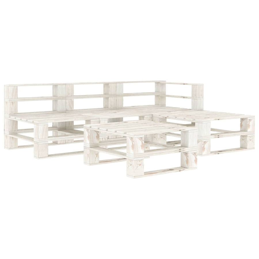 5 Piece Garden Pallet Lounge Set Wood White