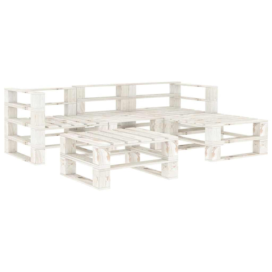 5 Piece Garden Pallet Lounge Set Wood White