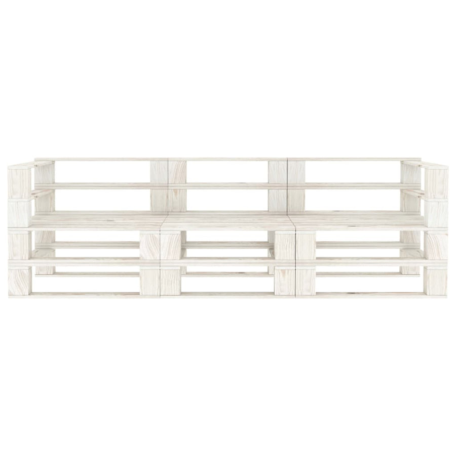 Garden Pallet Sofa White 3-Seater Wood