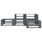 4 Piece Garden Pallet Lounge Set Wood Grey - Front View
