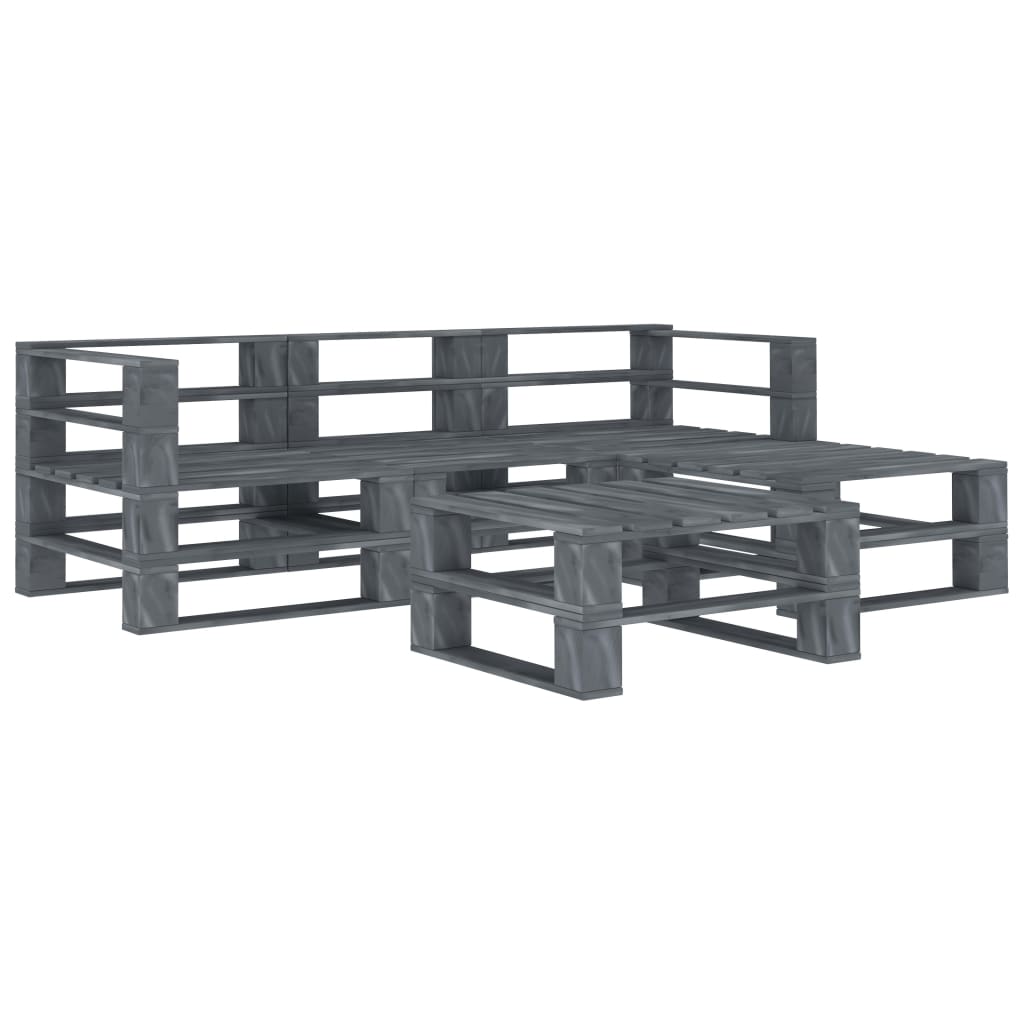 5 Piece Garden Pallet Lounge Set Wood Grey