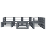 8 Piece Garden Pallet Lounge Set Wood Grey - Front View