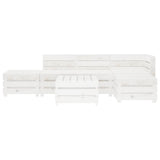 6 Piece Garden Pallet Lounge Set Wood White - Front View