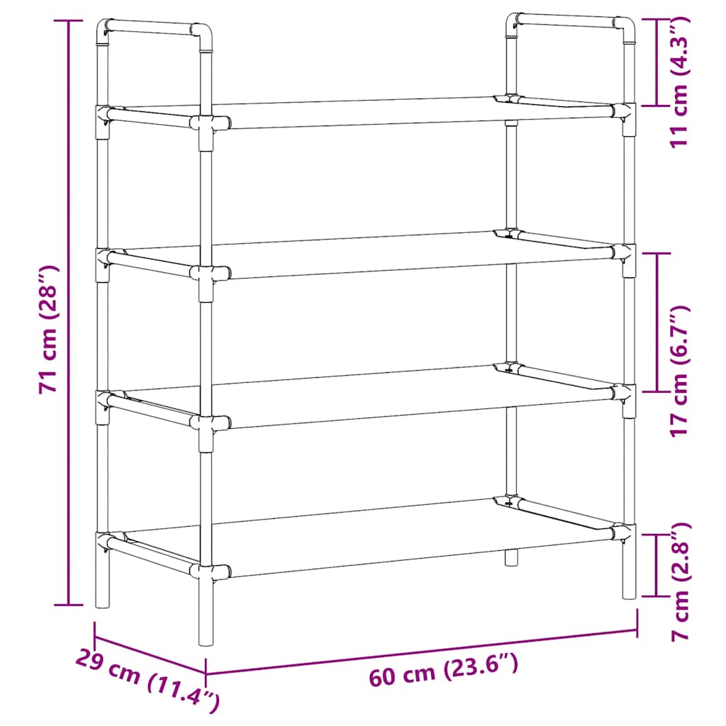 Shoe Rack with 4 Shelves Metal and Non-woven Fabric Silver
