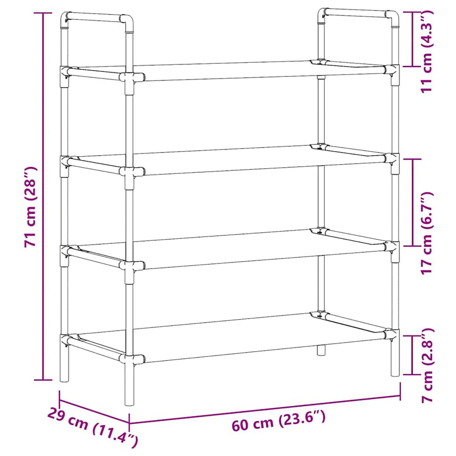 Shoe Rack with 4 Shelves Metal and Non-woven Fabric Silver