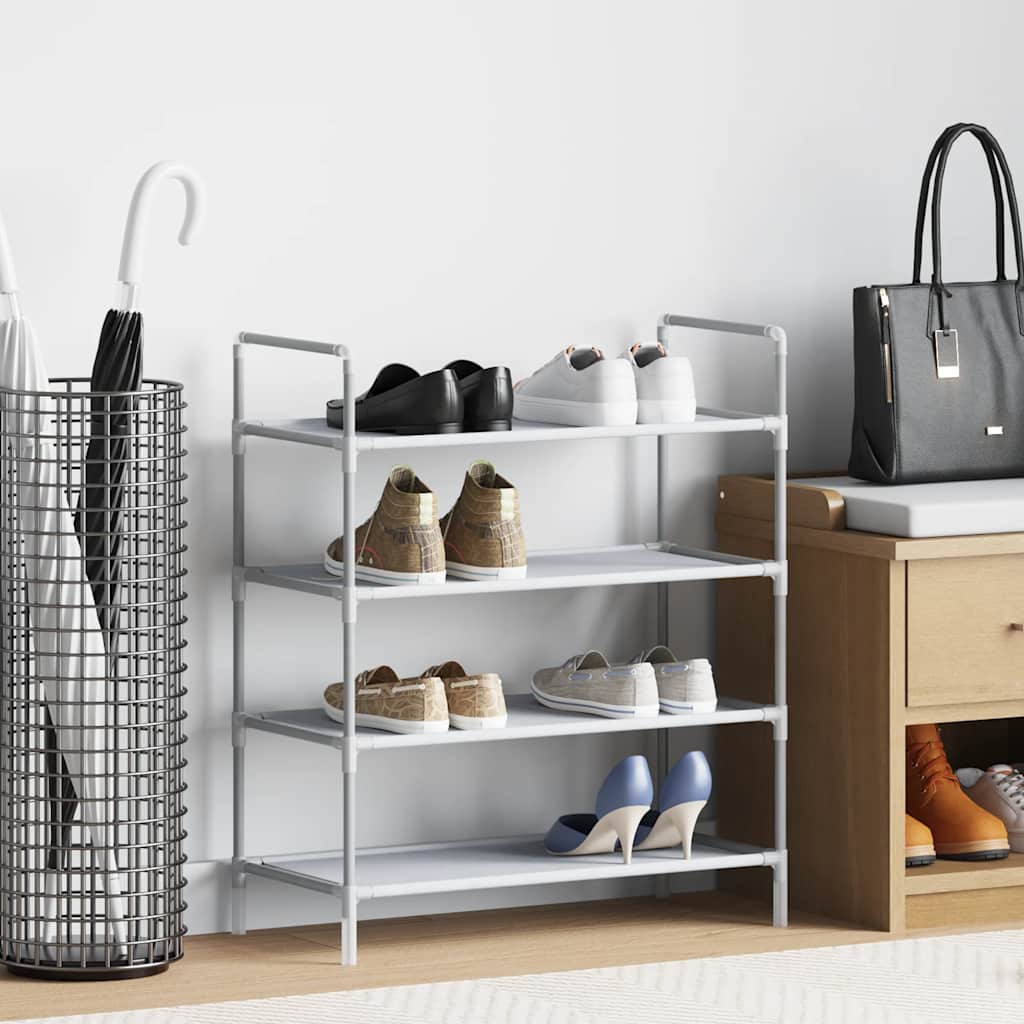 Shoe Rack with 4 Shelves Metal and Non-woven Fabric Silver