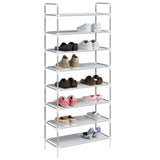 Shoe Rack with 8 Shelves Metal and Non-woven Fabric Silver - Side View