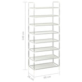 Shoe Rack with 8 Shelves Metal and Non-woven Fabric Silver - Close-Up Angle