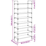 Shoe Rack with 8 Shelves Metal and Non-woven Fabric Silver