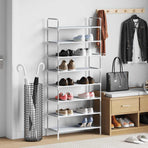 Shoe Rack with 8 Shelves Metal and Non-woven Fabric Silver