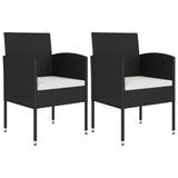 3 Piece Garden Dining Set Solid Acacia Wood & Poly Rattan Black - Front View
