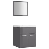 Bathroom Furniture Set High Gloss Grey Engineered Wood - Front View