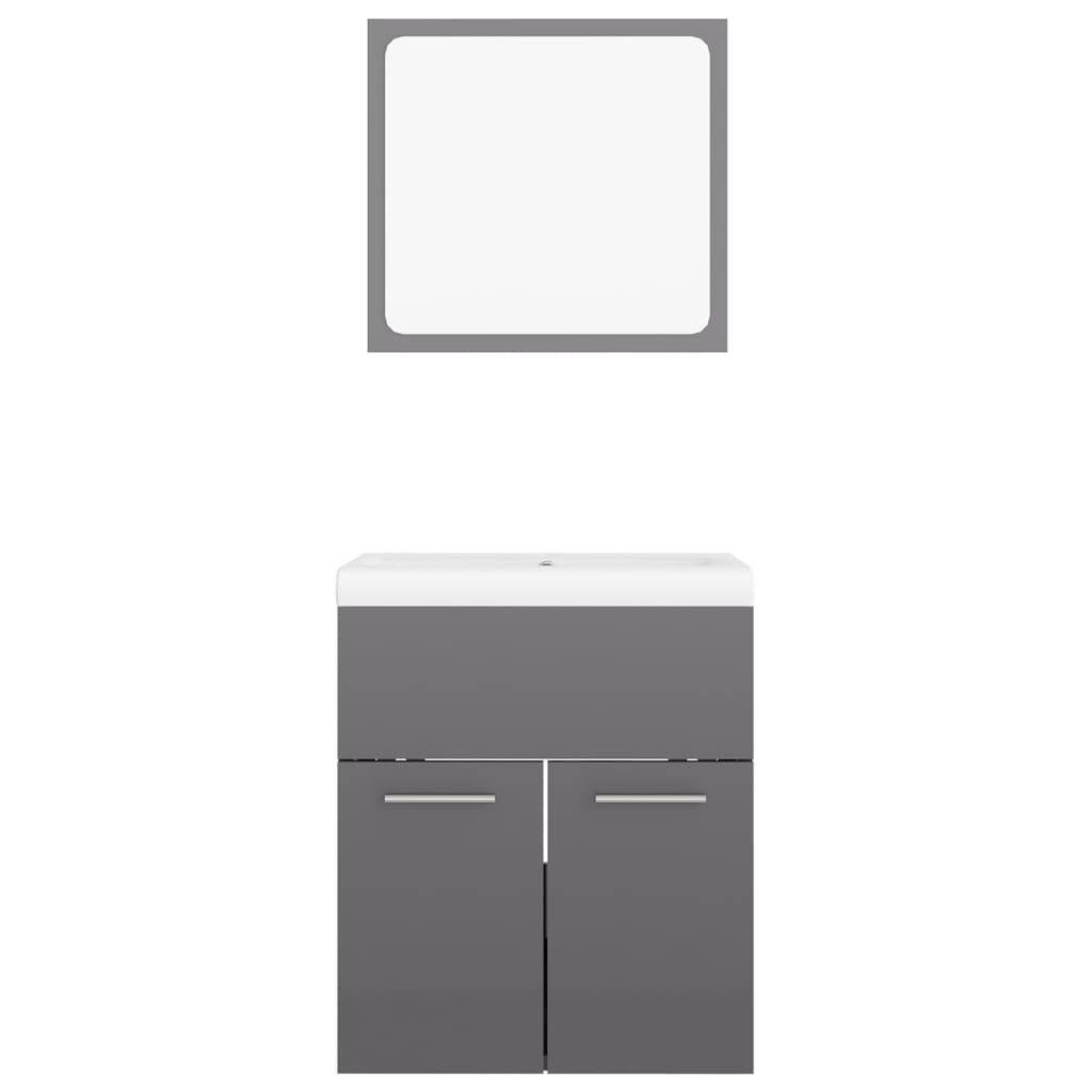 Bathroom Furniture Set High Gloss Grey Engineered Wood