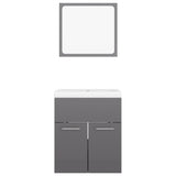 Bathroom Furniture Set High Gloss Grey Engineered Wood - 45-Degree Angle