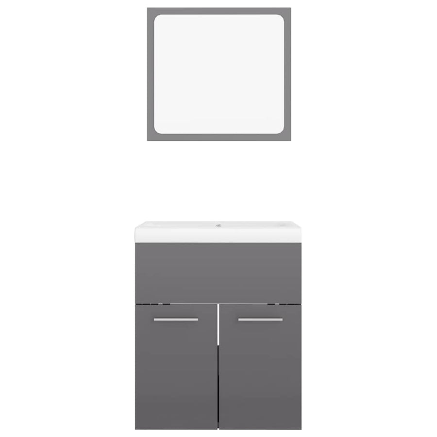 Bathroom Furniture Set High Gloss Grey Engineered Wood