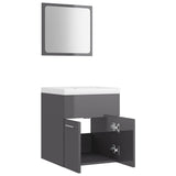 Bathroom Furniture Set High Gloss Grey Engineered Wood - Close-Up Angle