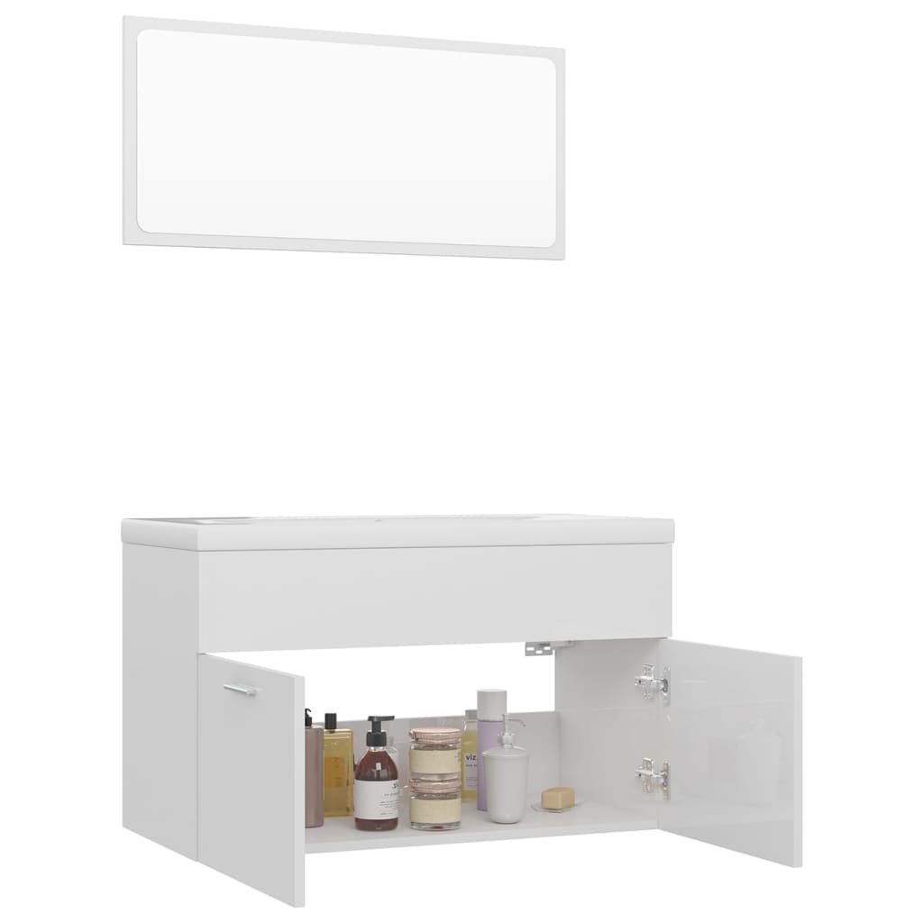 Bathroom Furniture Set High Gloss White Engineered Wood