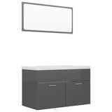 Bathroom Furniture Set High Gloss Grey Engineered Wood - Front View