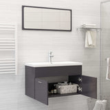 Bathroom Furniture Set High Gloss Grey Engineered Wood - Close-Up Angle