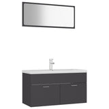 Bathroom Furniture Set Grey Engineered Wood - Front View