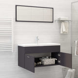Bathroom Furniture Set Grey Engineered Wood - Rear View