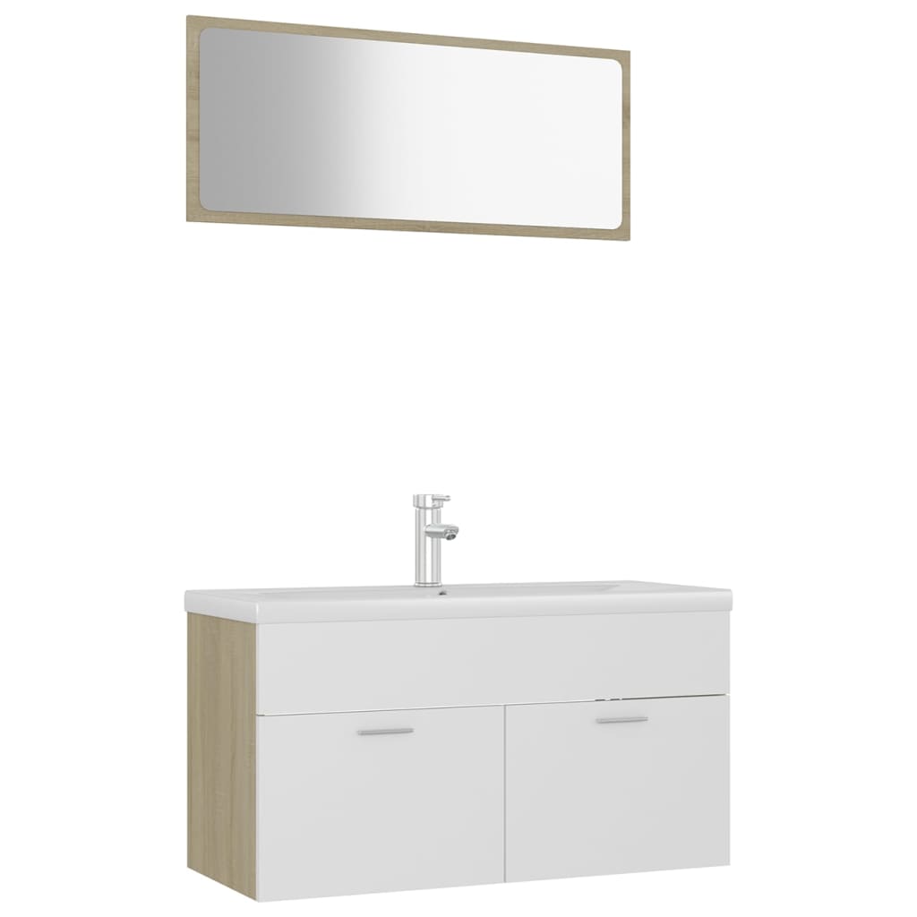 Bathroom Furniture Set White and Sonoma Oak Engineered Wood