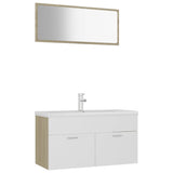 Bathroom Furniture Set White and Sonoma Oak Engineered Wood - Front View