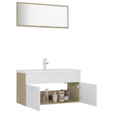 Bathroom Furniture Set White and Sonoma Oak Engineered Wood - Top-Down View