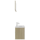 Bathroom Furniture Set White and Sonoma Oak Engineered Wood - Rear View