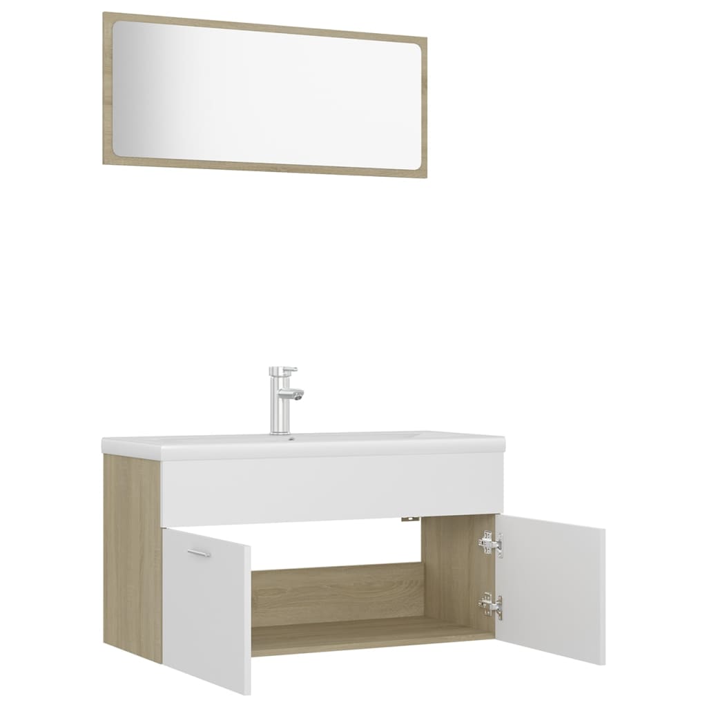 Bathroom Furniture Set White and Sonoma Oak Engineered Wood
