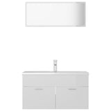 Bathroom Furniture Set High Gloss White Engineered Wood - 45-Degree Angle