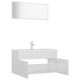 Bathroom Furniture Set High Gloss White Engineered Wood - Close-Up Angle