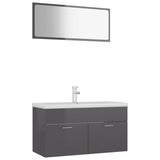 Bathroom Furniture Set High Gloss Grey Engineered Wood - Front View