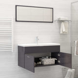 Bathroom Furniture Set High Gloss Grey Engineered Wood - Side View