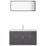 Bathroom Furniture Set High Gloss Grey Engineered Wood - 45-Degree Angle