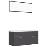 Bathroom Furniture Set Grey Engineered Wood - Front View