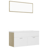 Bathroom Furniture Set White and Sonoma Oak Engineered Wood - Front View
