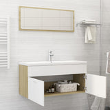 Bathroom Furniture Set White and Sonoma Oak Engineered Wood - Side View