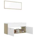 Bathroom Furniture Set White and Sonoma Oak Engineered Wood - Top-Down View