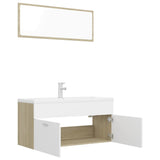 Bathroom Furniture Set White and Sonoma Oak Engineered Wood - Close-Up Angle
