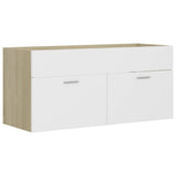 Bathroom Furniture Set White and Sonoma Oak Engineered Wood - Low Angle